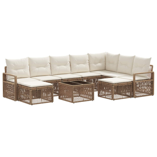 Ensemble de canapé de jardin 10 pcs beige polyrotin