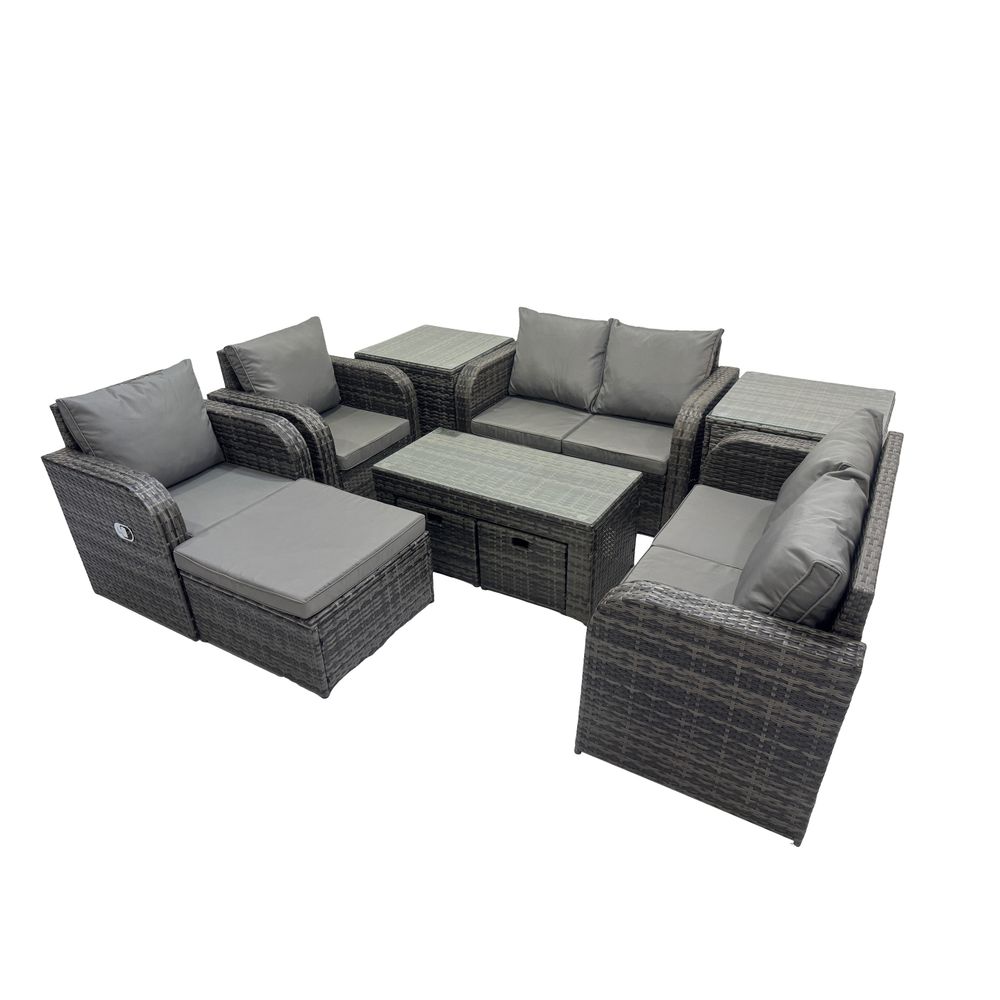 10 pcs ensemble salon de jardin extérieur en polyrotin avec fauteuil table basse 3 tabourets