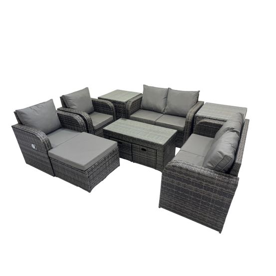 10 pcs ensemble salon de jardin extérieur en polyrotin avec fauteuil table basse 3 tabourets