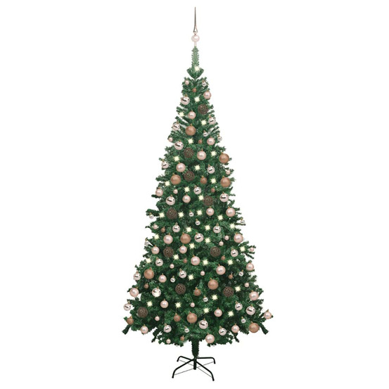 Arbre de noël artificiel pré-éclairé et boules l 240 cm vert