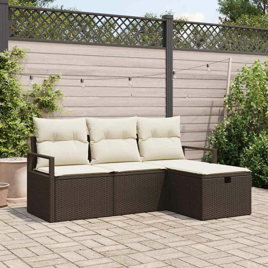 Ensemble de canapé de jardin 4 pcs marron poly rotin