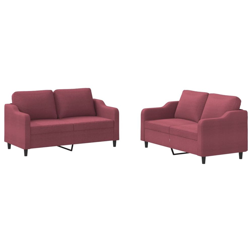 Ensemble de canapés 2 pcs avec coussins rouge bordeaux tissu