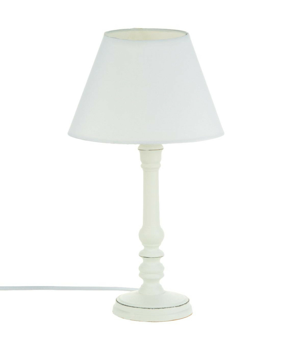 Lampe à poser en bois blanc patiné h 35 cm