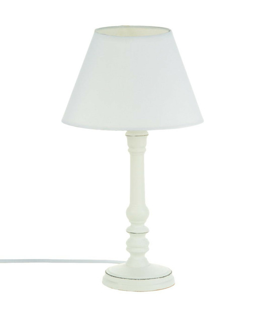 Lampe à poser en bois blanc patiné h 35 cm
