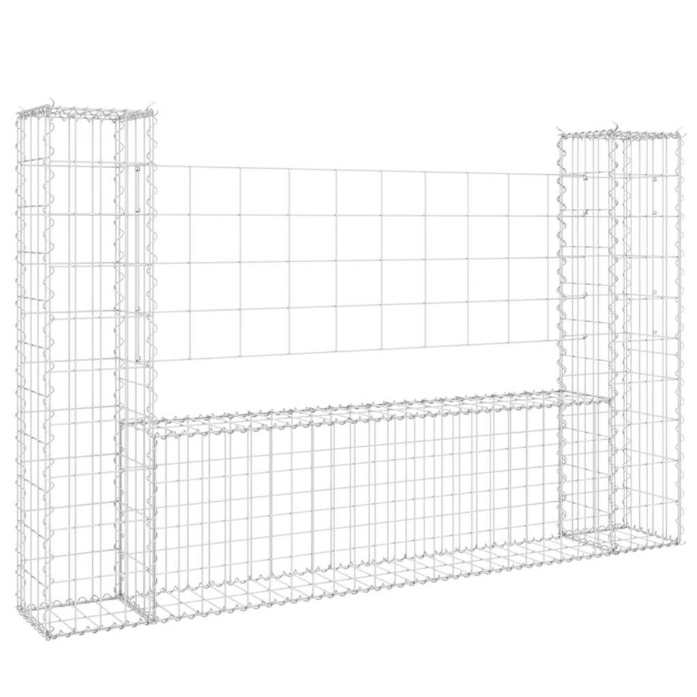 Panier de gabion en forme de u avec 2 poteaux fer 140x20x100 cm