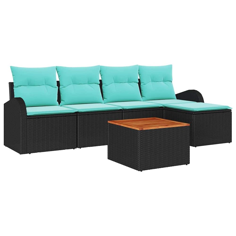 Ensemble de canapé de jardin 6 pc noir et turquoise polyrotin
