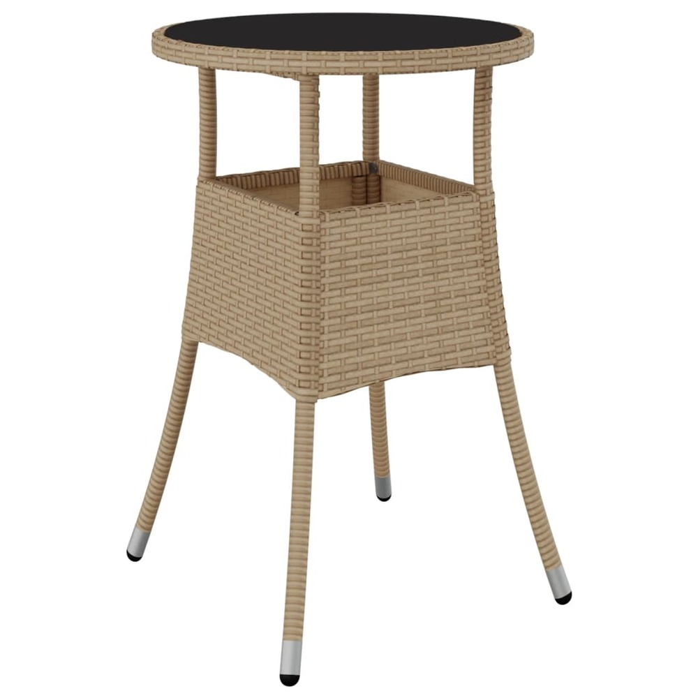 Table de jardin ø60x75 cm verre trempé/résine tressée beige