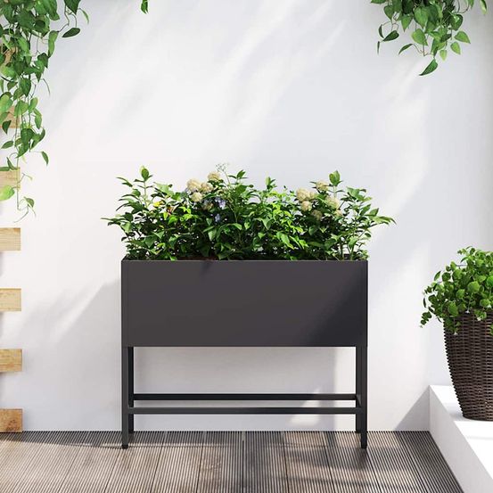 Jardinière rectangulaire acier sur pieds pour balcon 60x26x45 cm noir