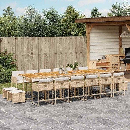 Ensemble à manger de jardin et coussins 17 pcs beige