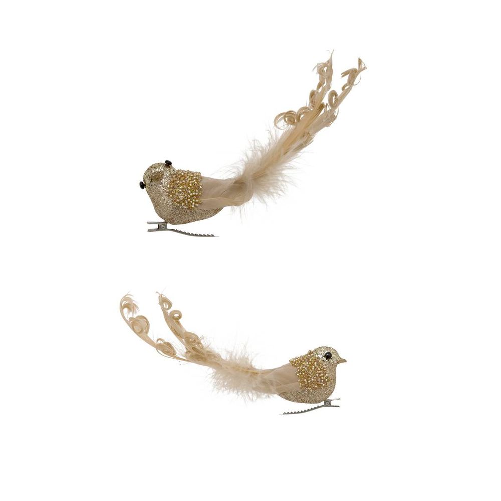 Lot de 3 suspensions de sapin oiseau en plumes ambrées 17 cm