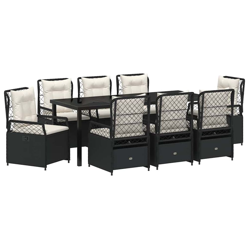 Ensemble de salle à manger pour jardin 9 pc noir polyrotin