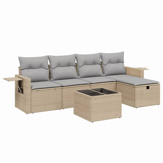 Salon de jardin avec coussins 6pcs mélange beige résine tressée
