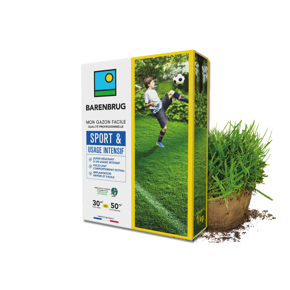 Barenbrug - gazon sport & usage intensif - super résistant - excellent comportement estival - implantation rapide et facile - 1kg