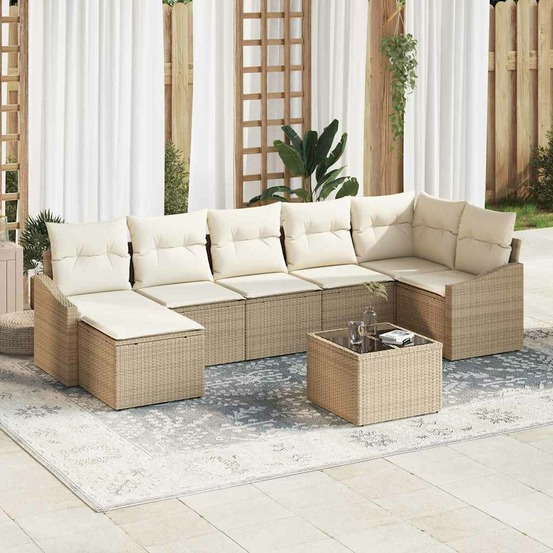 Ensemble de canapé de jardin 8 pcs beige et crème polyrotin
