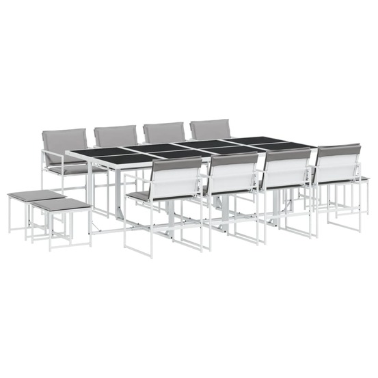 Ensemble à manger de jardin avec coussins 13pcs blanc textilène