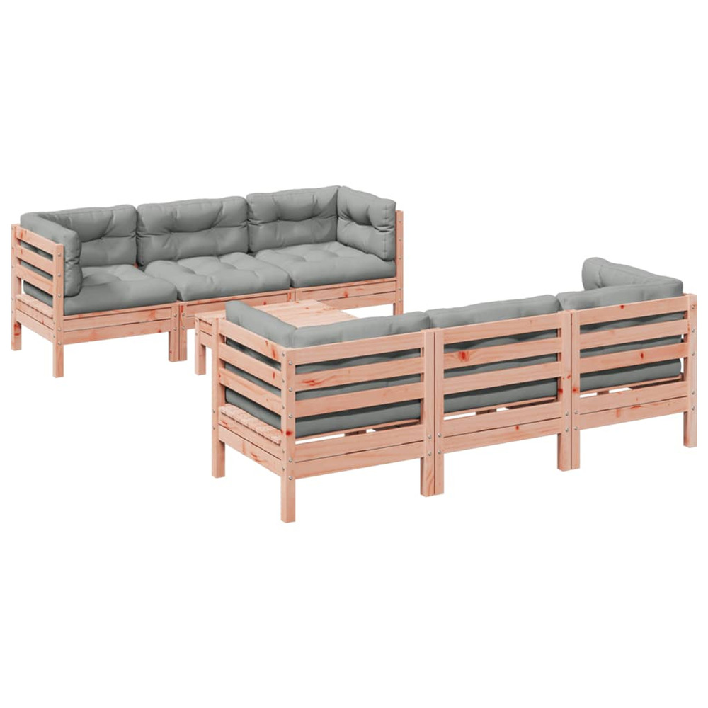 Salon de jardin 7 pcs et coussins bois massif sapin de douglas