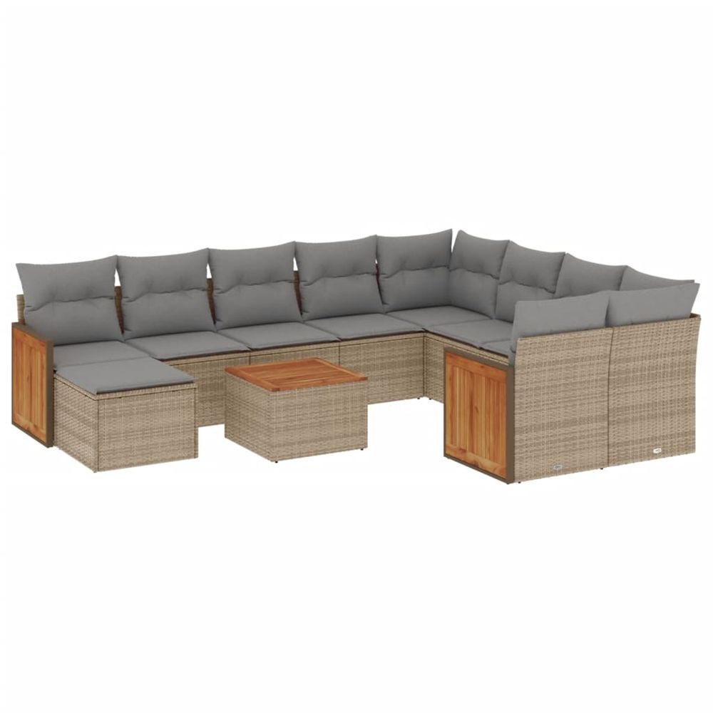 Salon de jardin 11 pcs avec coussins beige résine tressée
