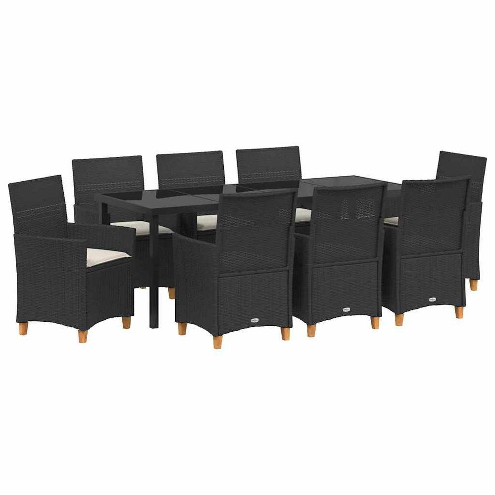 Ensemble de salle à manger pour jardin 9 pc noir polyrotin
