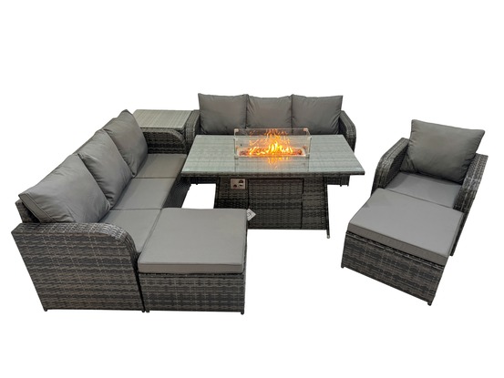 9 places salon de jardin table de foyer à gaz 3 places intérieur extérieur avec table d'appoint 2 grand tabourets