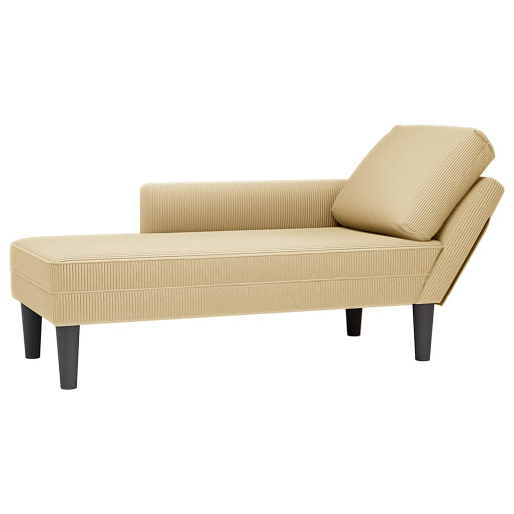 Chaise longue avec coussin tissu en velours côtelé gris-vert bain de soleil
