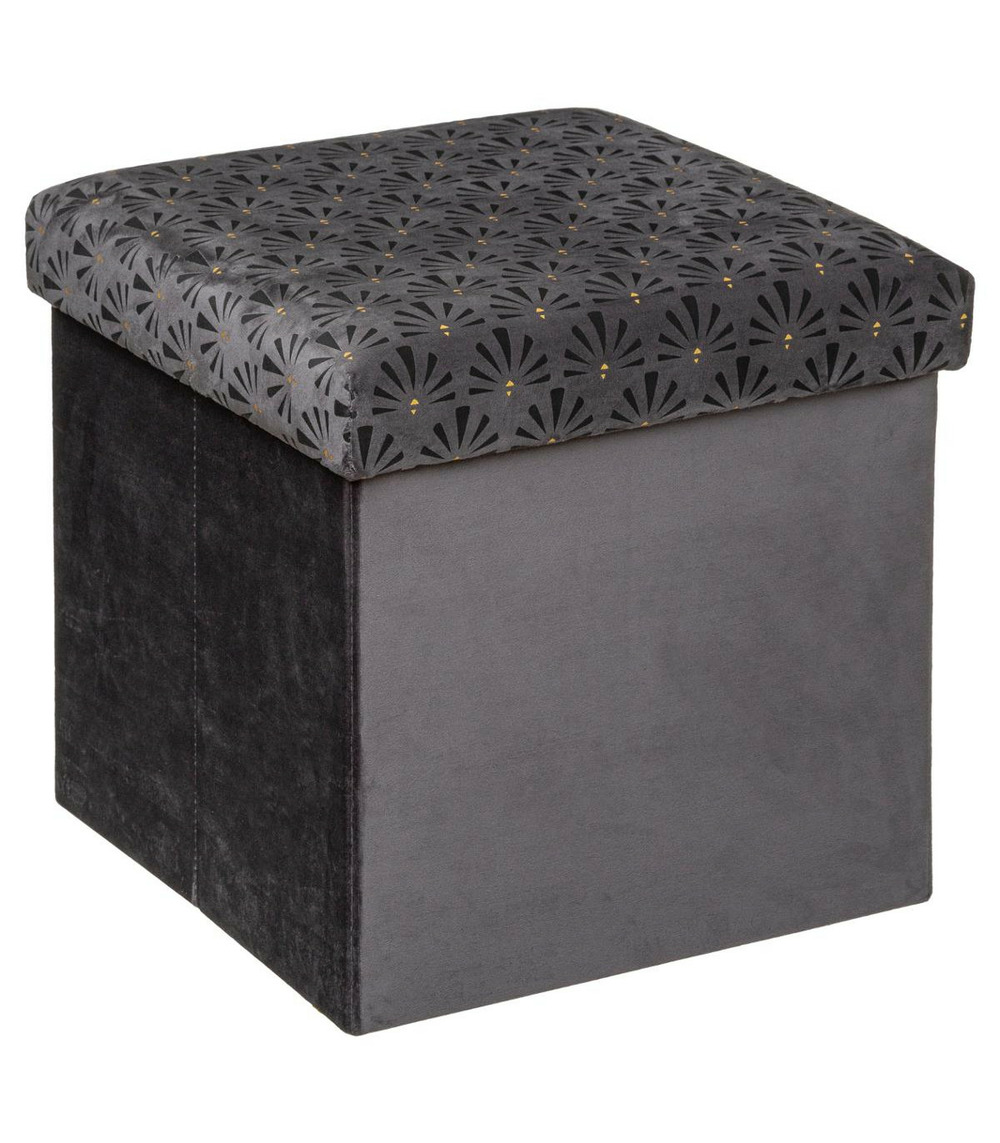 2 en 1 pouf et coffre de rangement en velours gris 38 x 38 cm