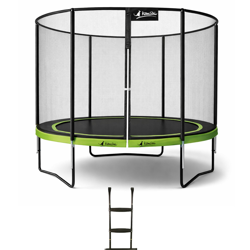 Trampoline de jardin ø 300cm + filet de sécurité + échelle - punchi 300 vert