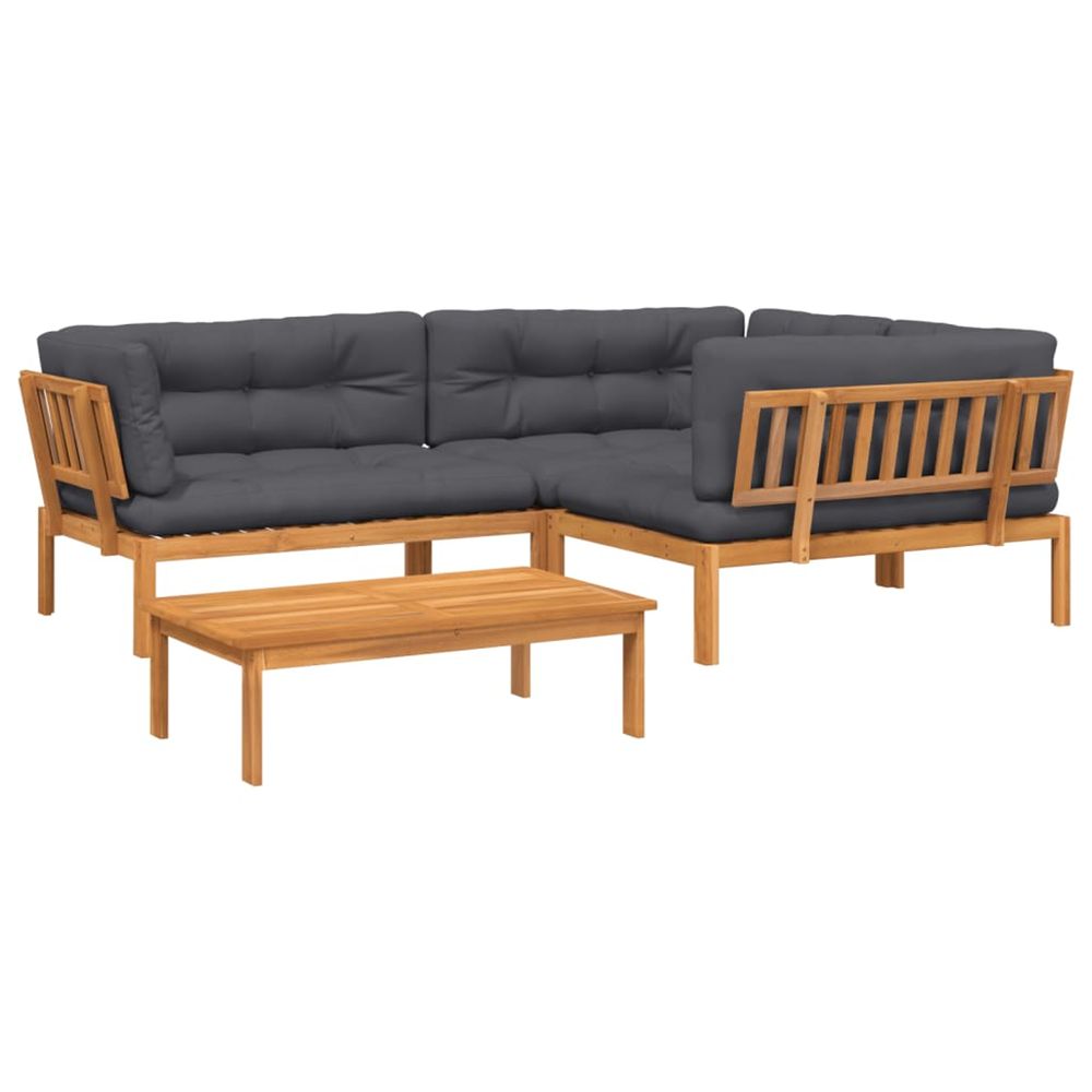 Salon palette de jardin avec coussins 4pcs bois d'acacia massif