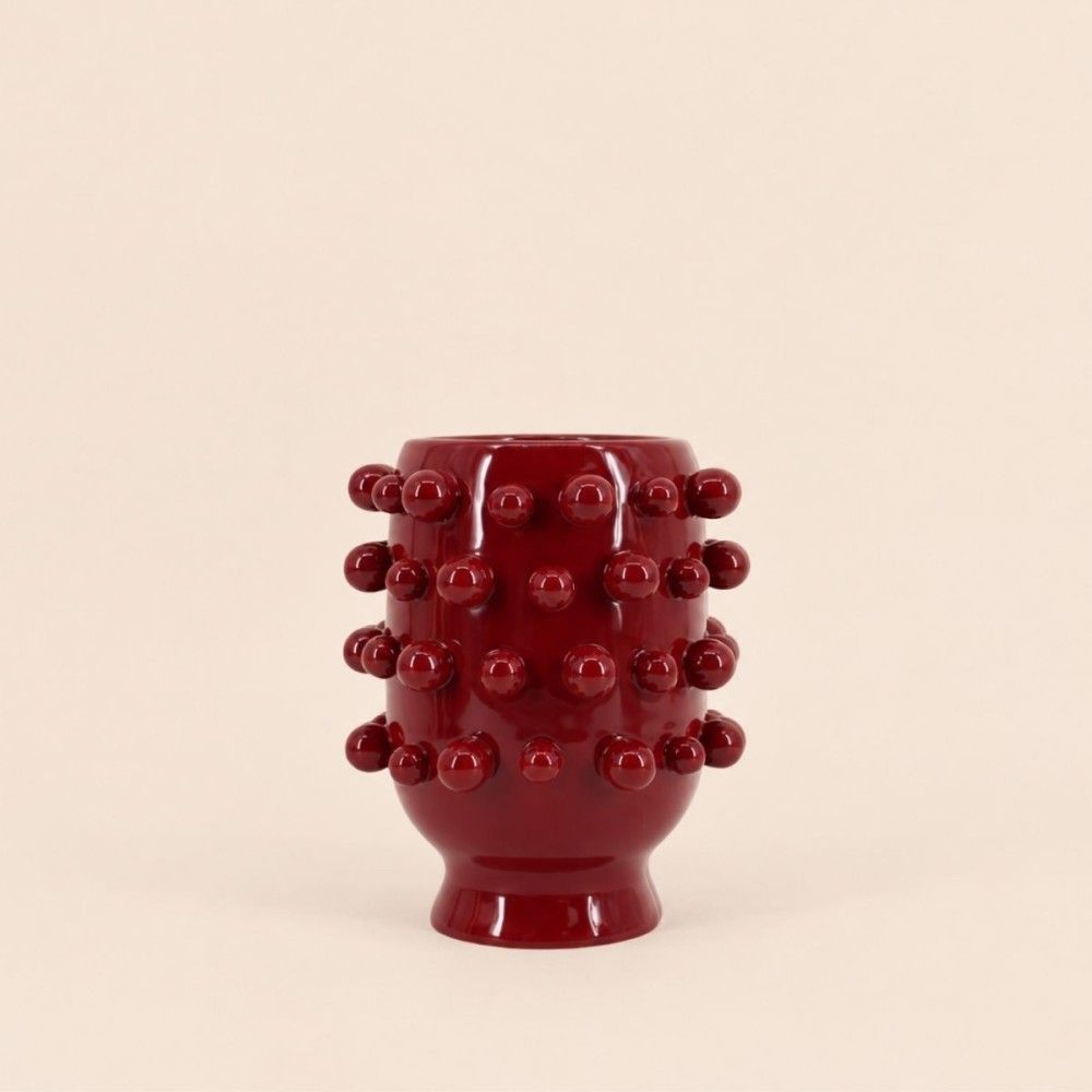 Vase en céramique à perles bordeaux 20cm