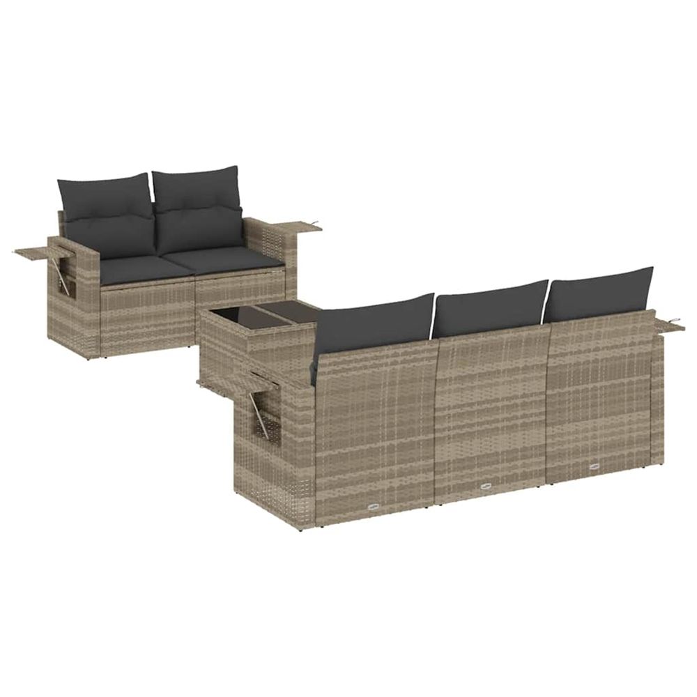 Salon de jardin 6 pcs avec coussins gris clair résine tressée