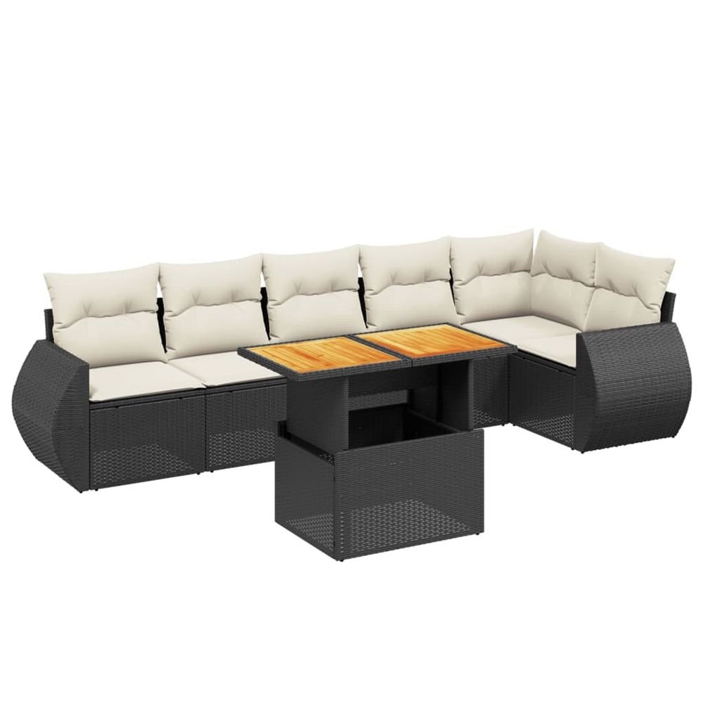Salon de jardin 7 pcs avec coussins noir résine tressée