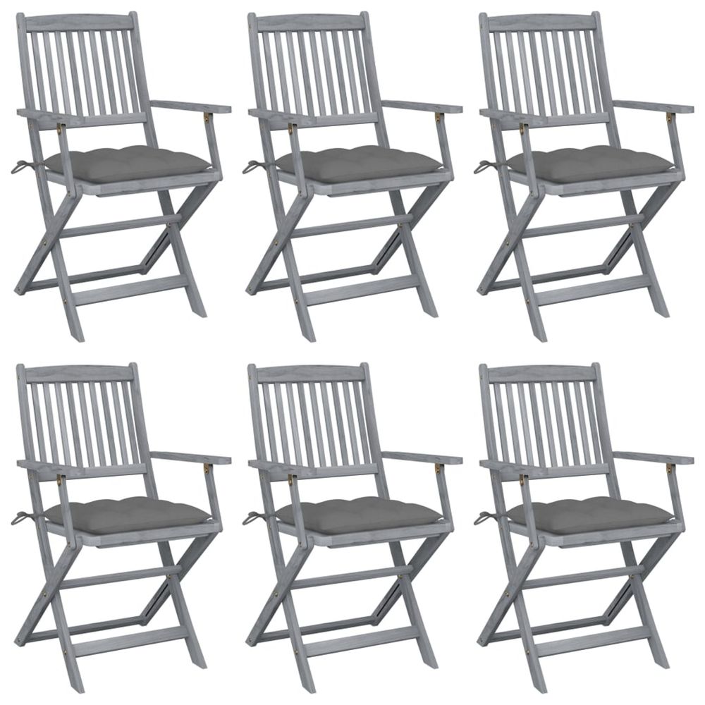 Chaises pliantes 6 pièces avec coussins en bois d'acacia massif