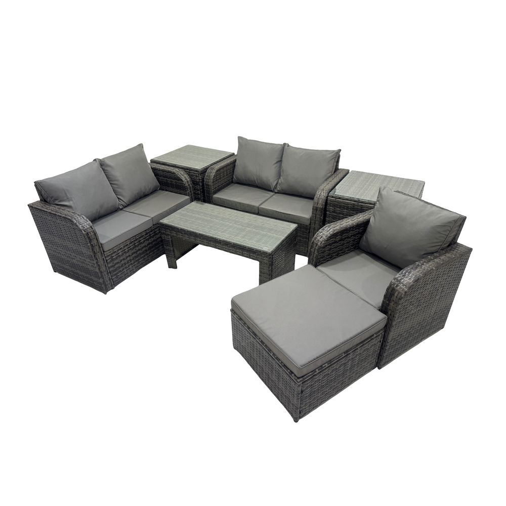 Ensembles de salon de jardin avec grand tabouret 2 tables d'appoint gris foncé mixte