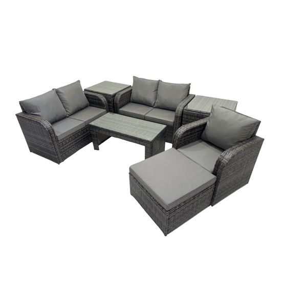 Ensembles de salon de jardin avec grand tabouret 2 tables d'appoint gris foncé mixte
