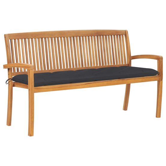 Banc de jardin empilable et coussin 159 cm bois de teck massif
