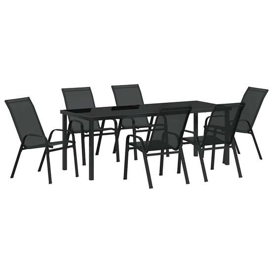 Ensemble de salle à manger pour jardin 7 pcs noir