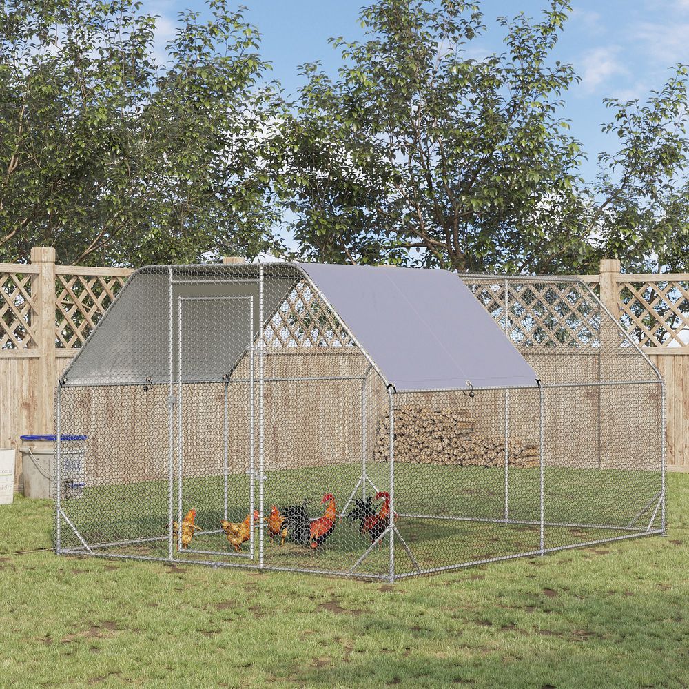 Enclos poulailler acier galvanisé jardin sécurisé toit imperméable 280x380cm argent