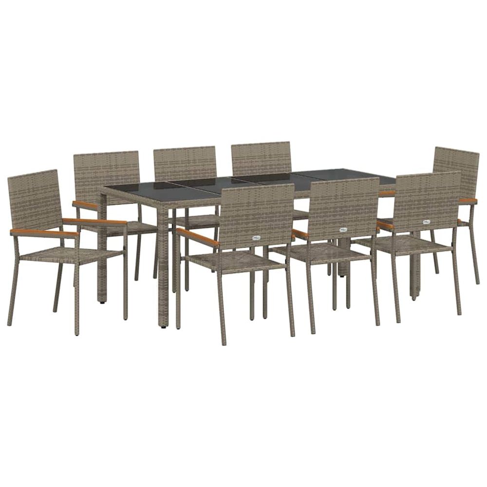 Ensemble de salle à manger pour jardin 9 pc gris polyrotin