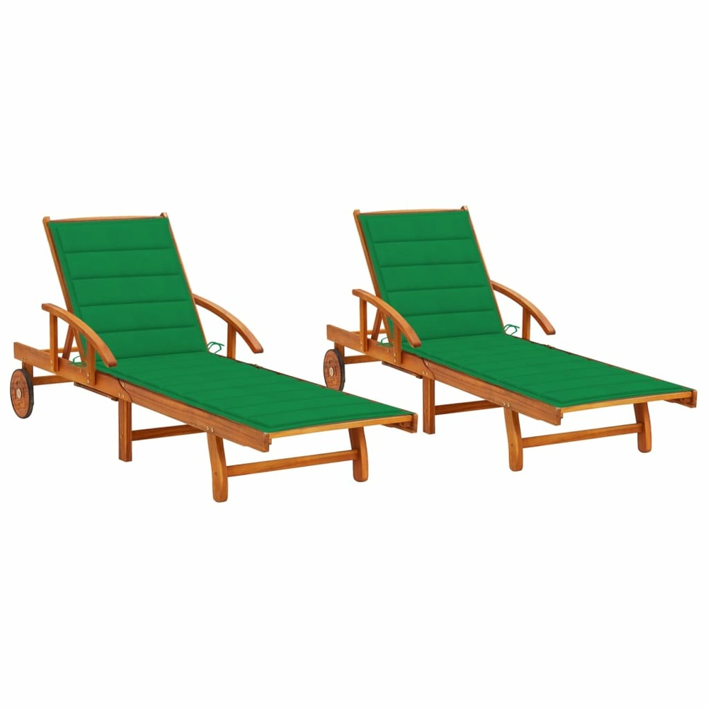 Lot de 2 transats chaise longue bain de soleil lit de jardin terrasse meuble d'extérieur avec coussins bois d'acacia solide 0