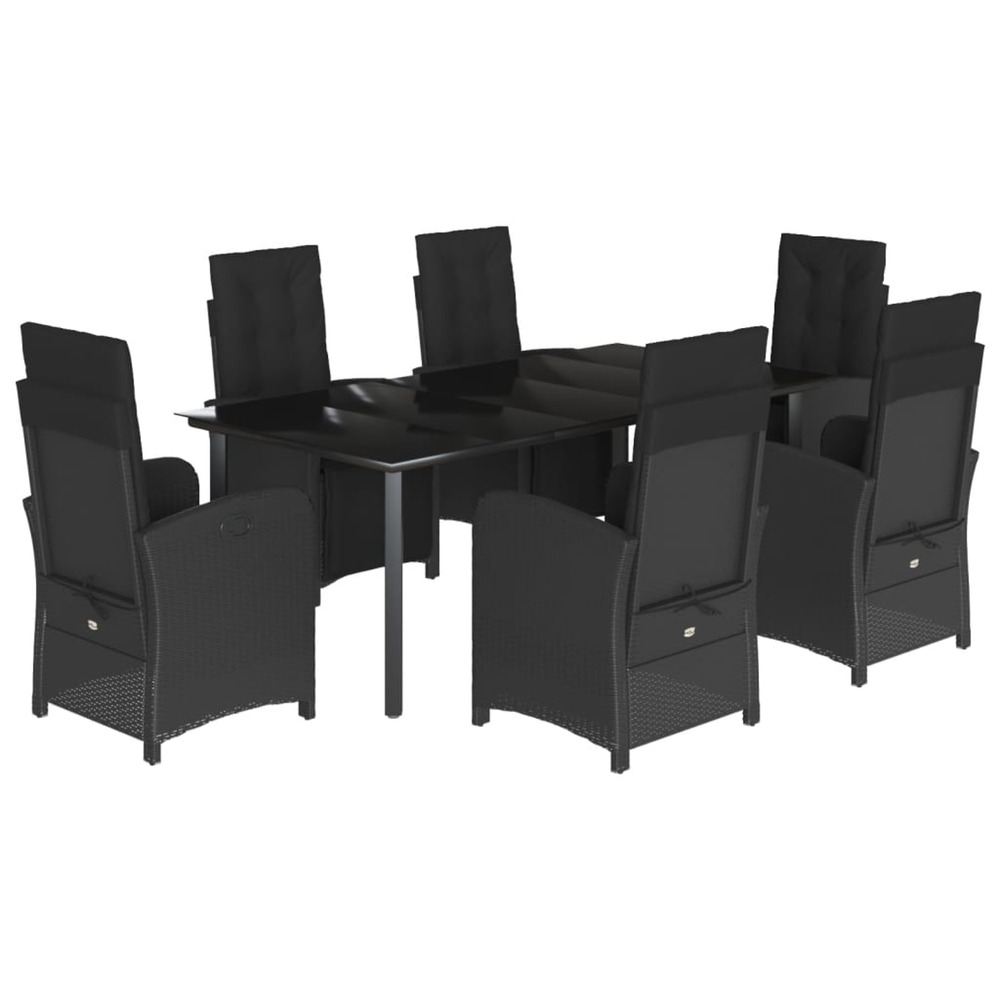 Ensemble à manger de jardin coussins 7pcs noir résine tressée