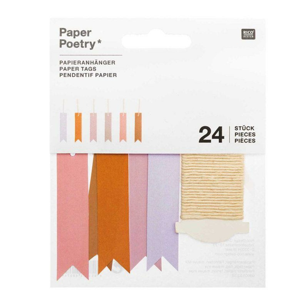 24 étiquettes fanion - rose