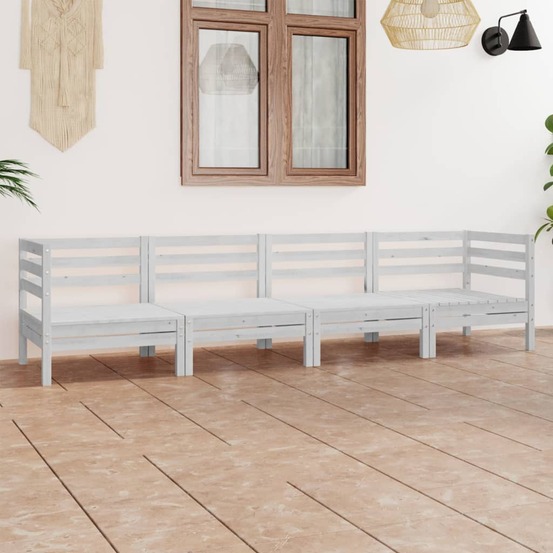 Salon de jardin 4 pcs blanc bois de pin massif