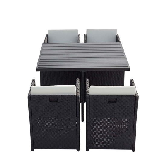 Table et chaise 4 places encastrables alu résine gris-blanc sunset