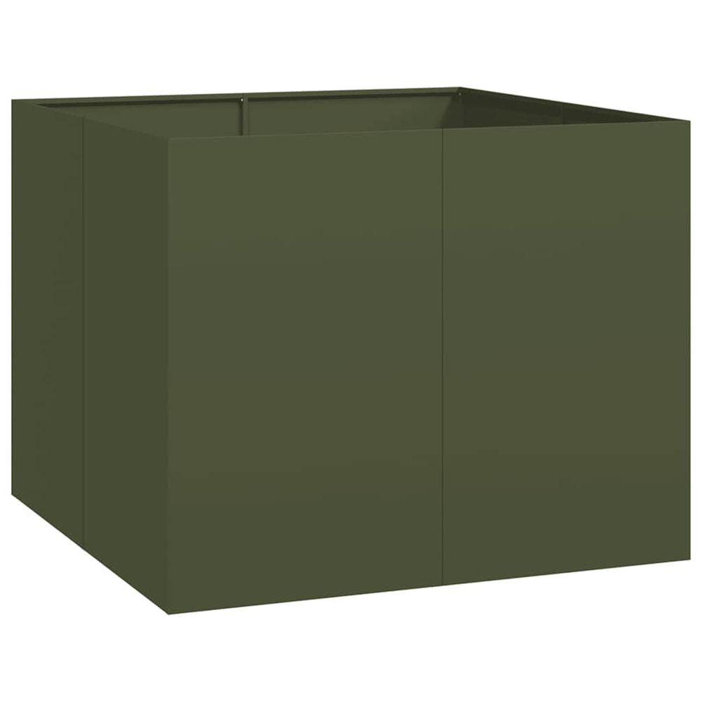 Jardinière d'extérieur vert olive 100x100x80 cm acier