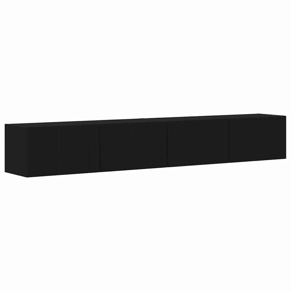 Meuble tv mural 2 pc noir bois d'ingénierie