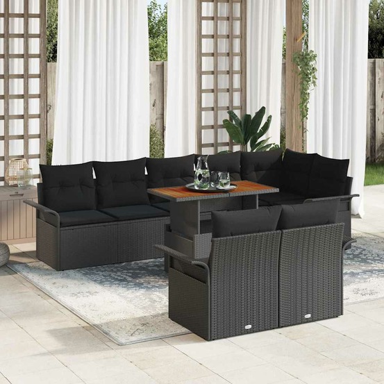 Ensemble de canapé de jardin 9 pcs noir poly rotin