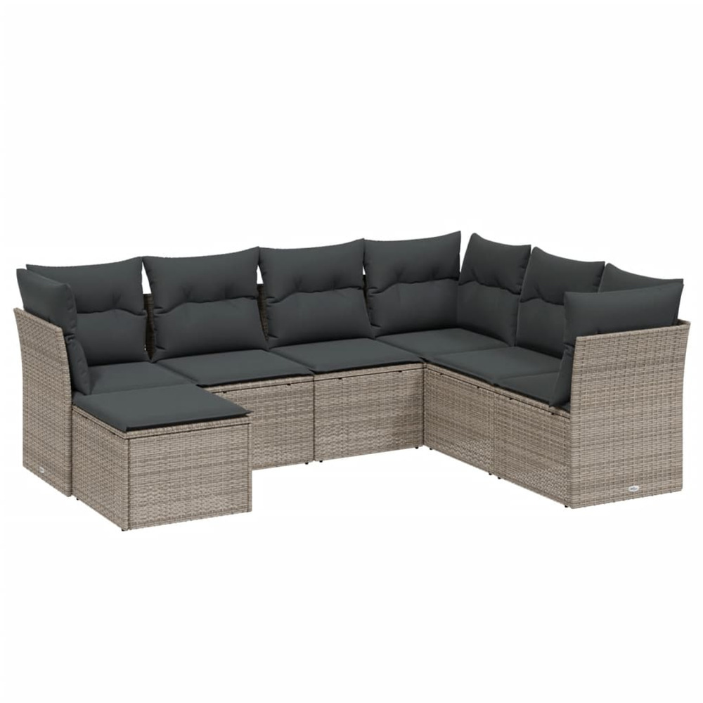 Salon de jardin avec coussins 7 pcs gris clair résine tressée