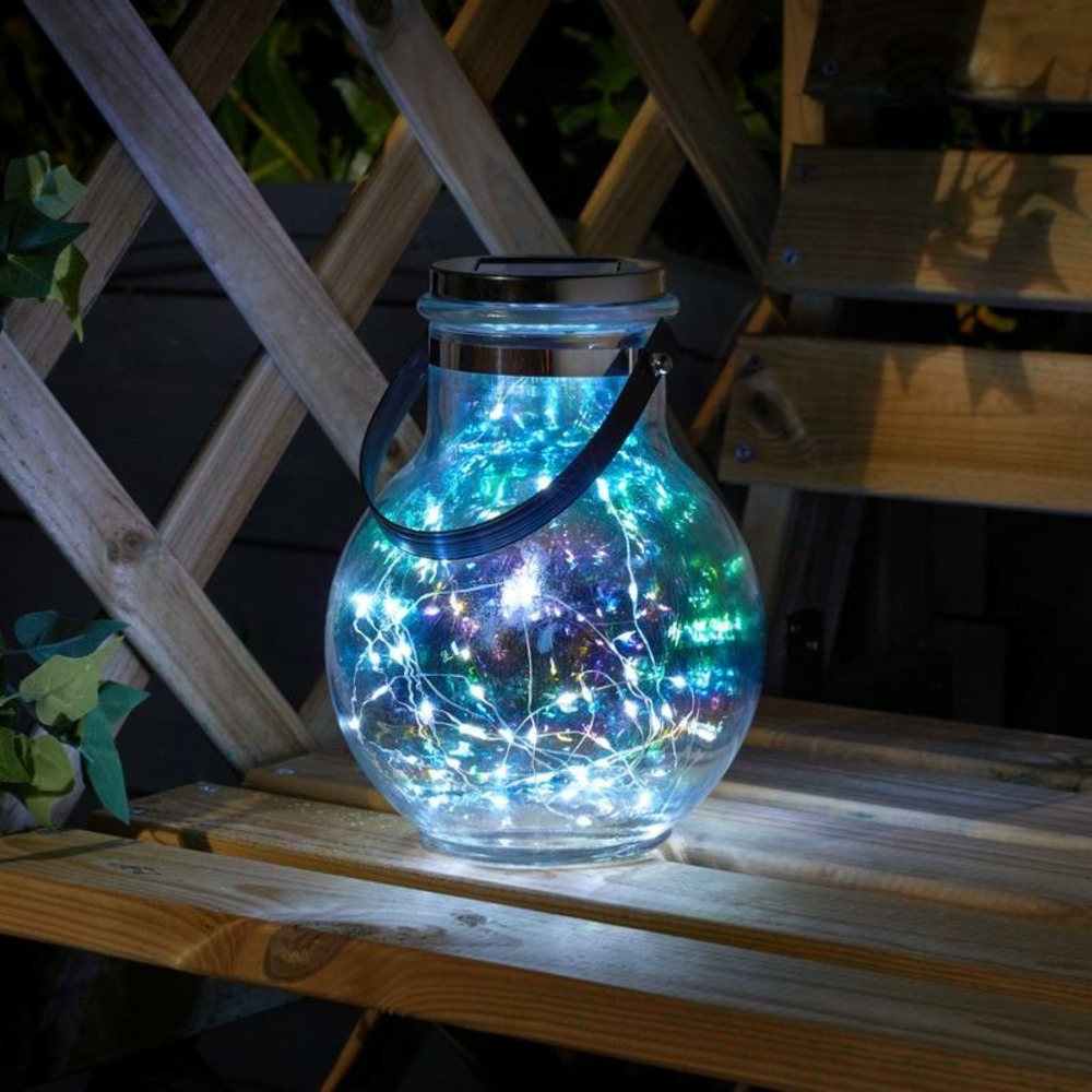 Lot de 2 lampes lanternes solaires opal en verre irisé avec filament de 50 leds