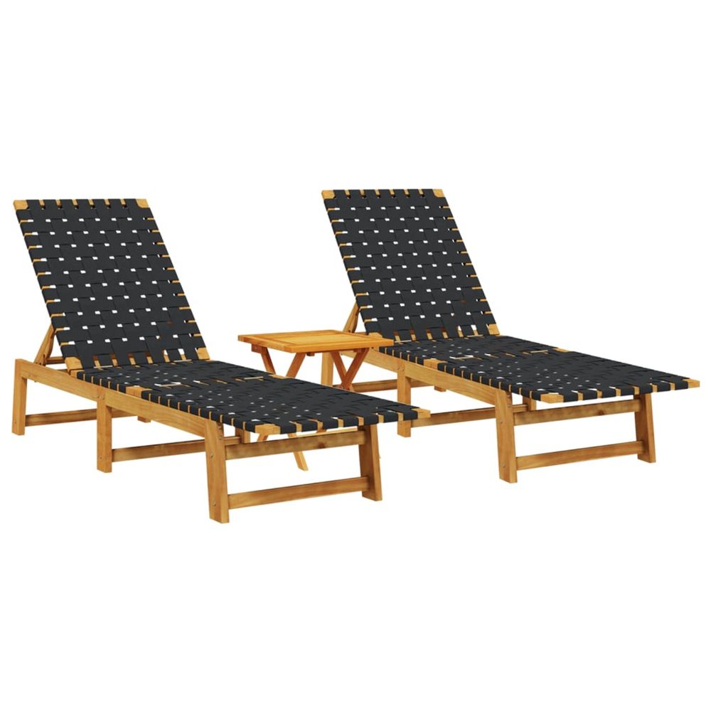 Chaises longues lot de 2 avec table noir bois massif d'acacia