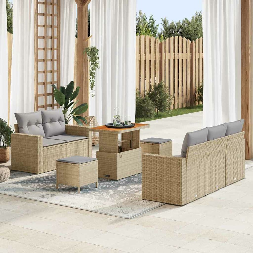 Ensemble de canapé de jardin avec coussin 8 pcs beige polyrotin