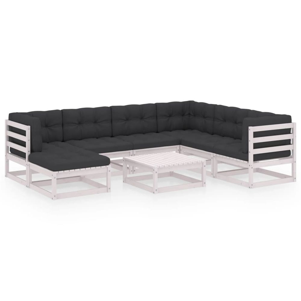 Salon de jardin 8 pcs avec coussins bois de pin massif